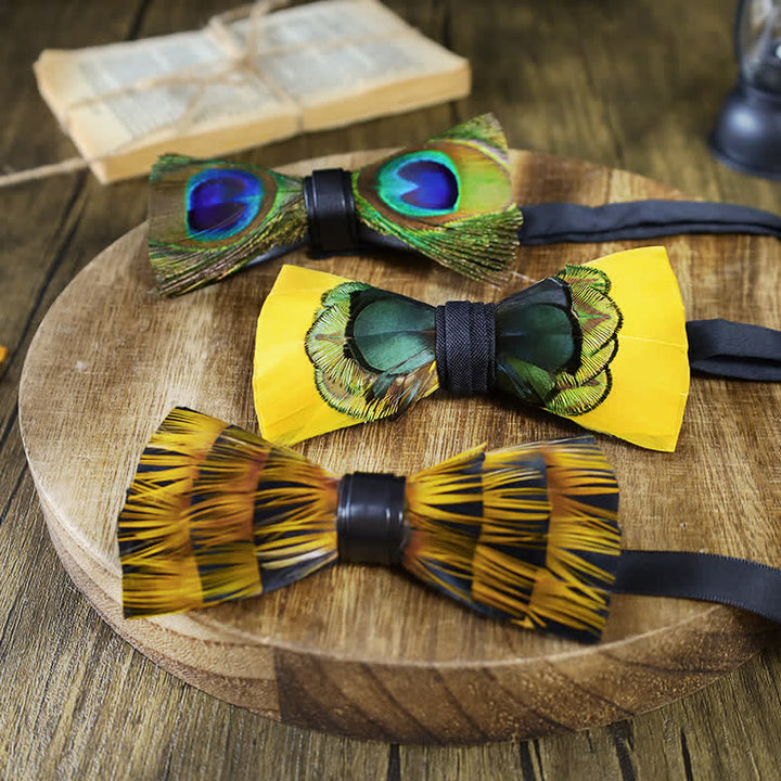 Yellow Peacock Feather Bow Tie Collection Bundle - image 2