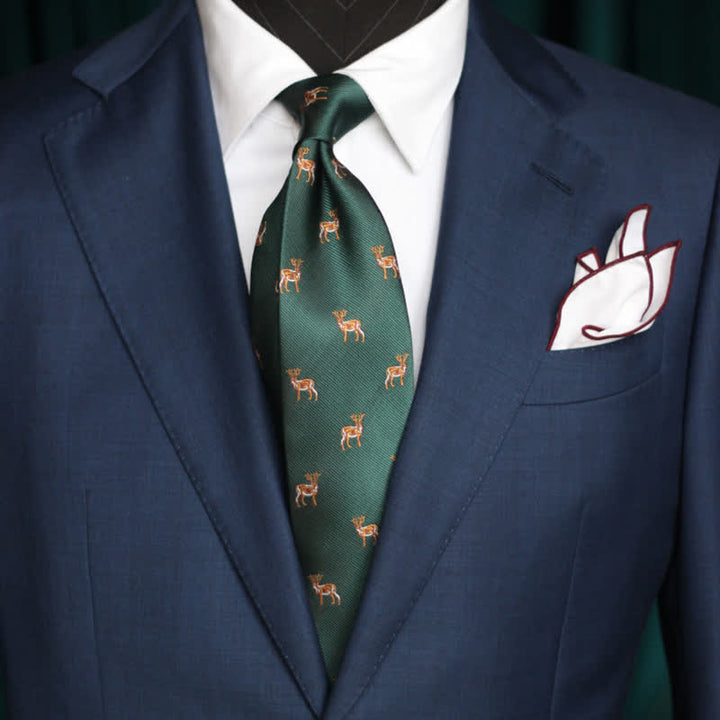 Men's Repeating Animal Motifs Striped Necktie - Green - image 2