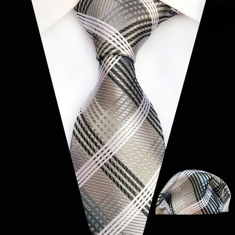 2Pcs Gray Men's Aristocratic Plaid Cravat Necktie Set - Gray - image 0