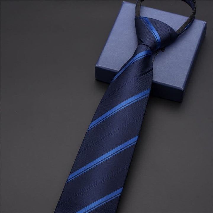 Men's Business Zipper Tie Novelty Necktie - Navy & Blue Striped - image 7