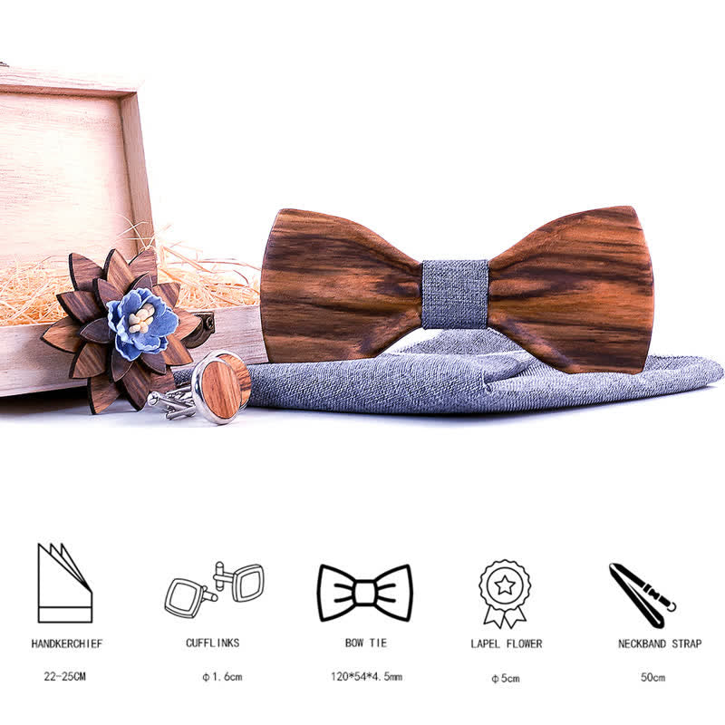 4Pcs Men's Formal Concave Wooden Bow Tie Set - image 1