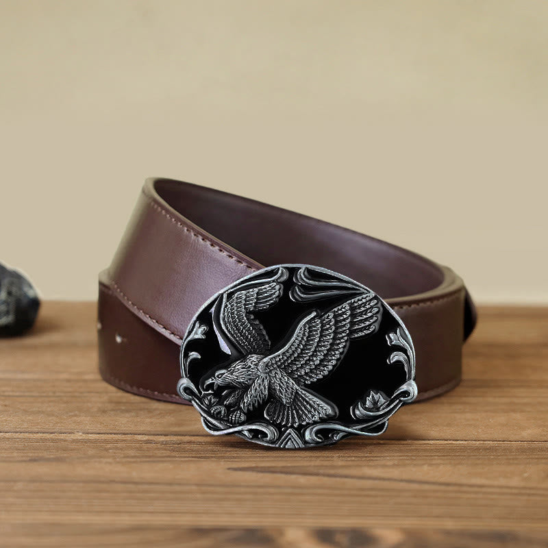 Men's DIY Spreading Wings Eagle Freedom Buckle Leather Belt - Eagle - Brown PU Belt (40) - image 5
