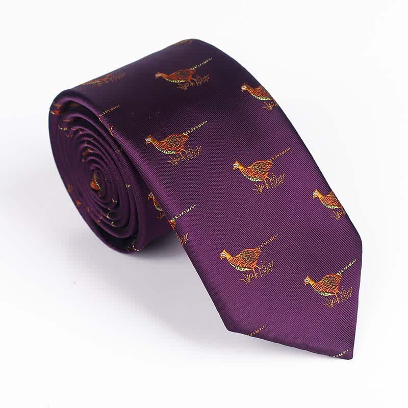 Men's Flying Bird Embroidered Necktie - Pheasant - Purple - image 15