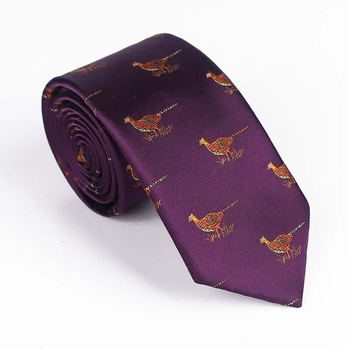Men's Flying Bird Embroidered Necktie - Pheasant - Purple - image 15