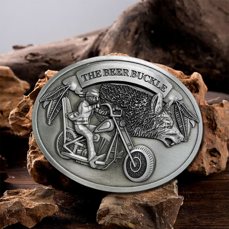 Men's DIY Motorcycle Creative Beer Holder Buckle Leather Belt - Silver - Without Belt - image 0