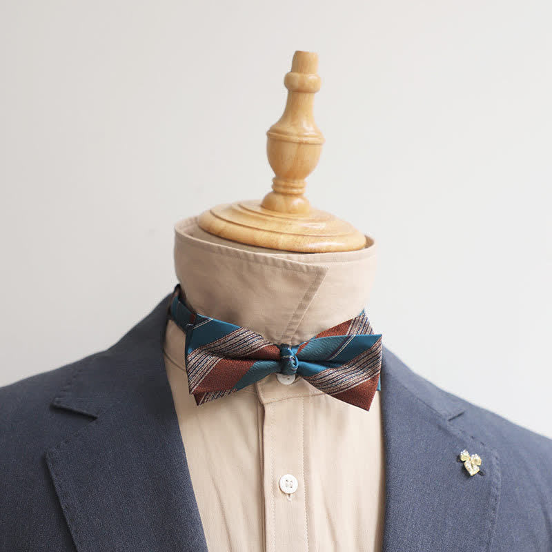 Men's Retro Striped Color Clash Bow Tie - Teal & Coffee - image 2