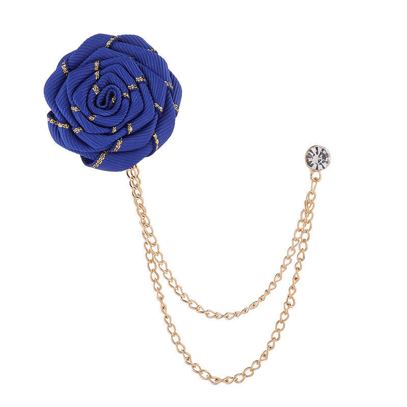 Men's Charming Floral Rose Chain Brooch - RoyalBlue - image 11