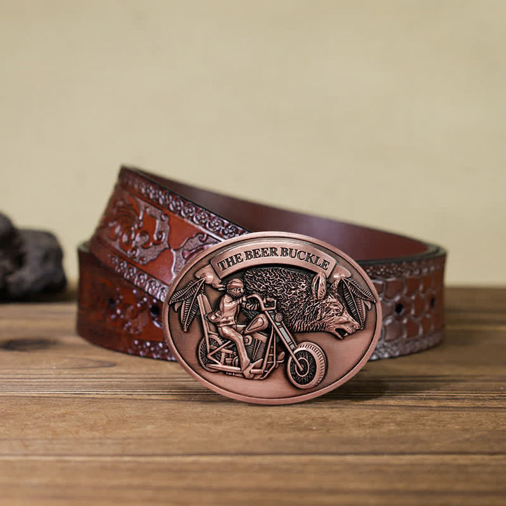 Men's DIY Motorcycle Creative Beer Holder Buckle Leather Belt - Copper - Brown Carved Belt (40) - image 26