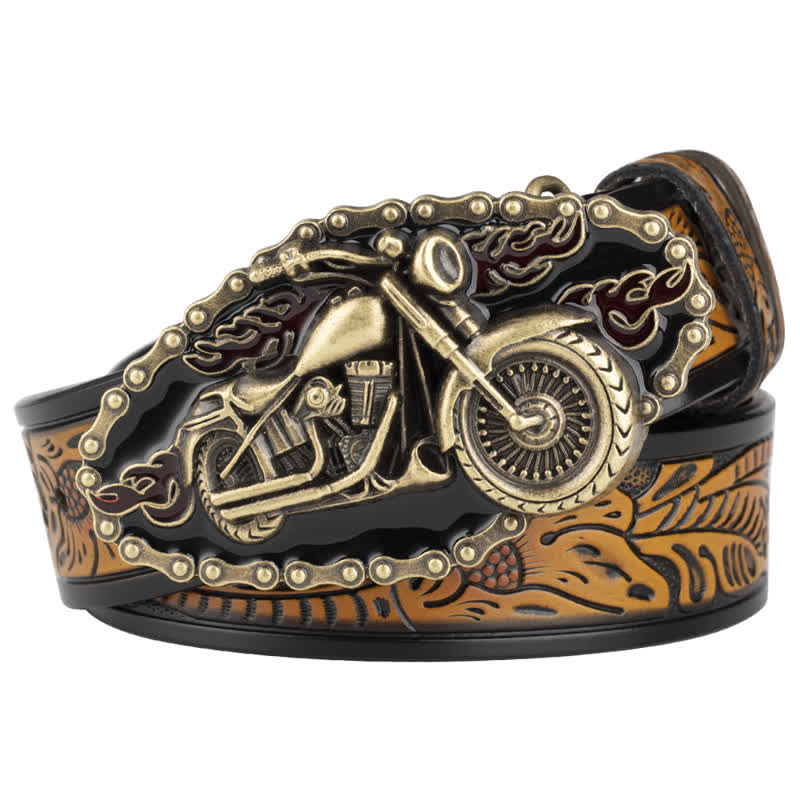 Men's Punk Rock Motorcycle Biker Leather Belt - Yellow / Gold - 46 - image 10