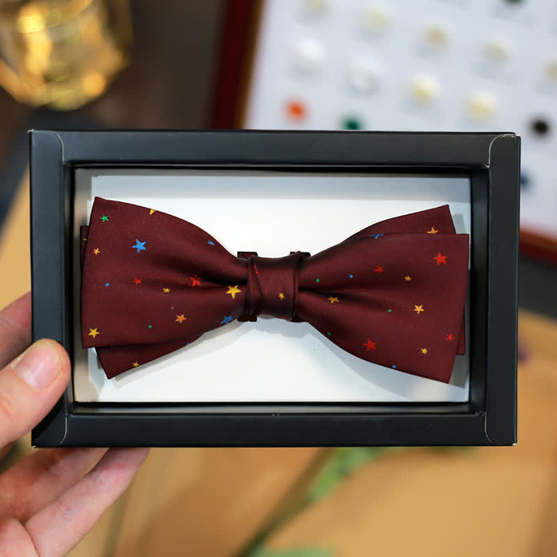 Men's Burgundy Colorful Twinkle Stars Bow Tie - Style #1 - image 2
