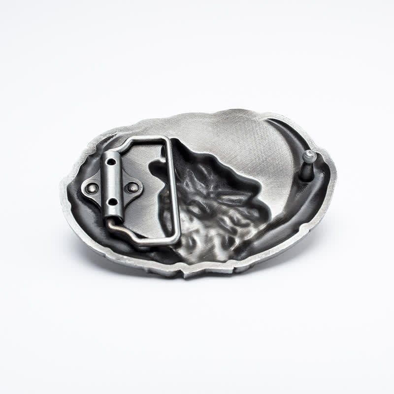 Men's DIY Howling Wolf Moon Oval Buckle Leather Belt - image 5
