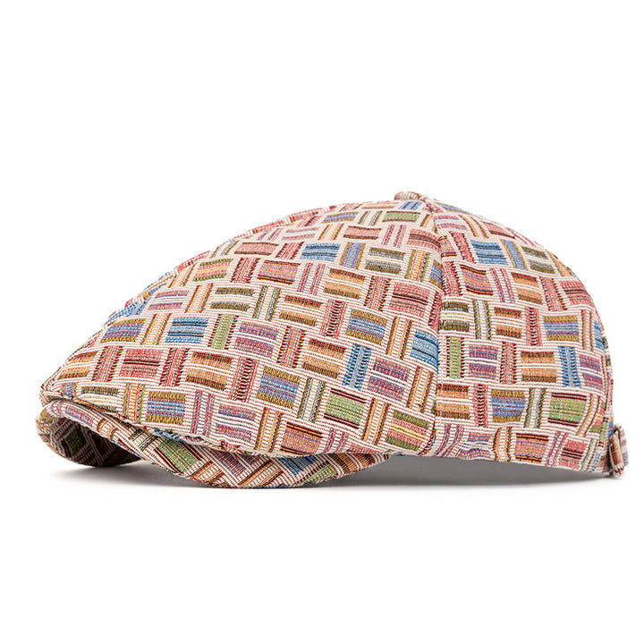 Artistic Retro Colored Jacquard Checkered Beret Hat - Six pieces - Pink - Adjustable (22 1/2"-24") - image 11