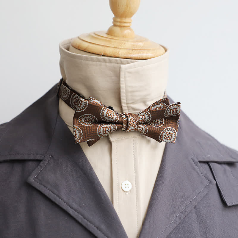 Men's Personality Lord Double Layers Bow Tie - Brown Geometry - image 1