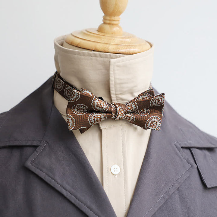 Men's Personality Lord Double Layers Bow Tie - Brown Geometry - image 1