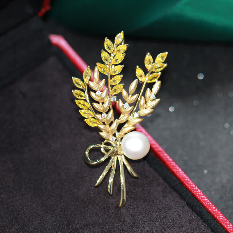 Women's Dazzling Pearl Zirconia Wheat Brooch - image 2