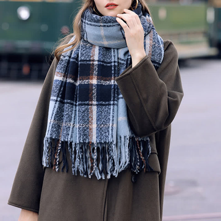 Women's Daily Knit Woven Tartan Checker Scarf - image 5