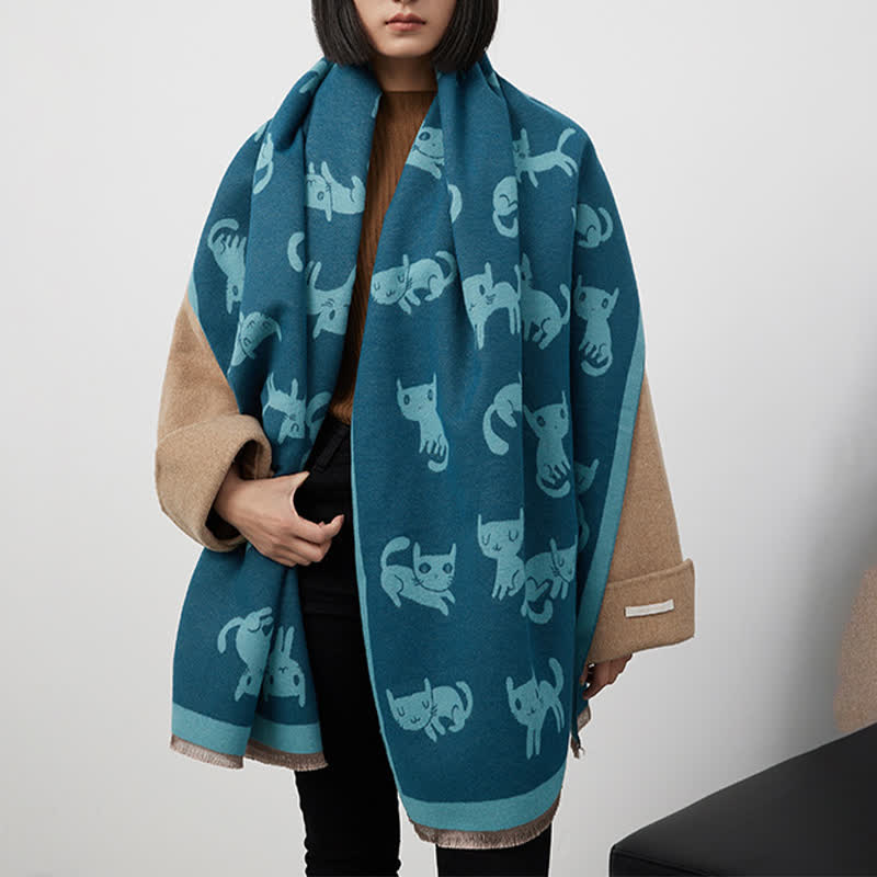 Women's Large Wrap Warm Cat Print Coldproof Scarf - image 5