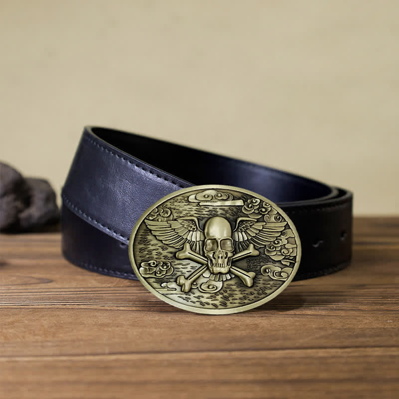 Men's DIY Skull Angel Creative Beer Holder Buckle Leather Belt - Bronze - Black PU Belt (40) - image 9