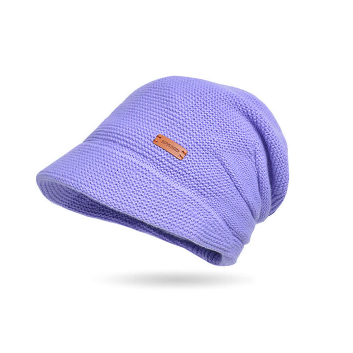Women's Letter Patched Wide Brim Pile Knitted Hat - Violet - Adjustable (Approx. 21 5/8"-23 5/8") - image 10