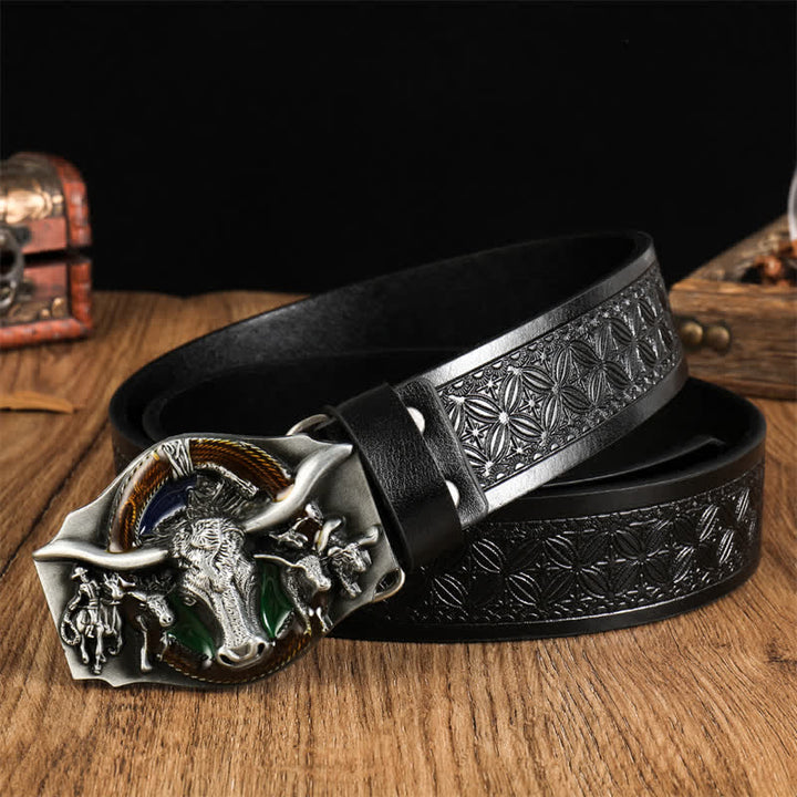 Men's Domineering Bull Head Leather Belt - Style #7 - 38 - image 8