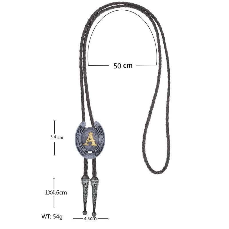 Modern Western Horseshoe Initial Letter A To Z Bolo Tie - image 4