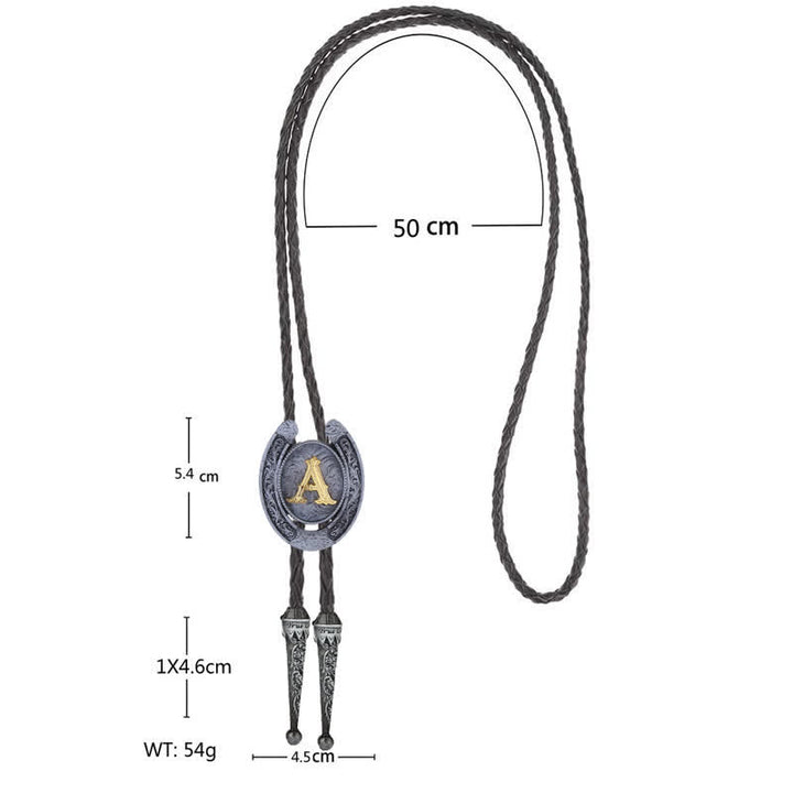 Modern Western Horseshoe Initial Letter A To Z Bolo Tie - image 4