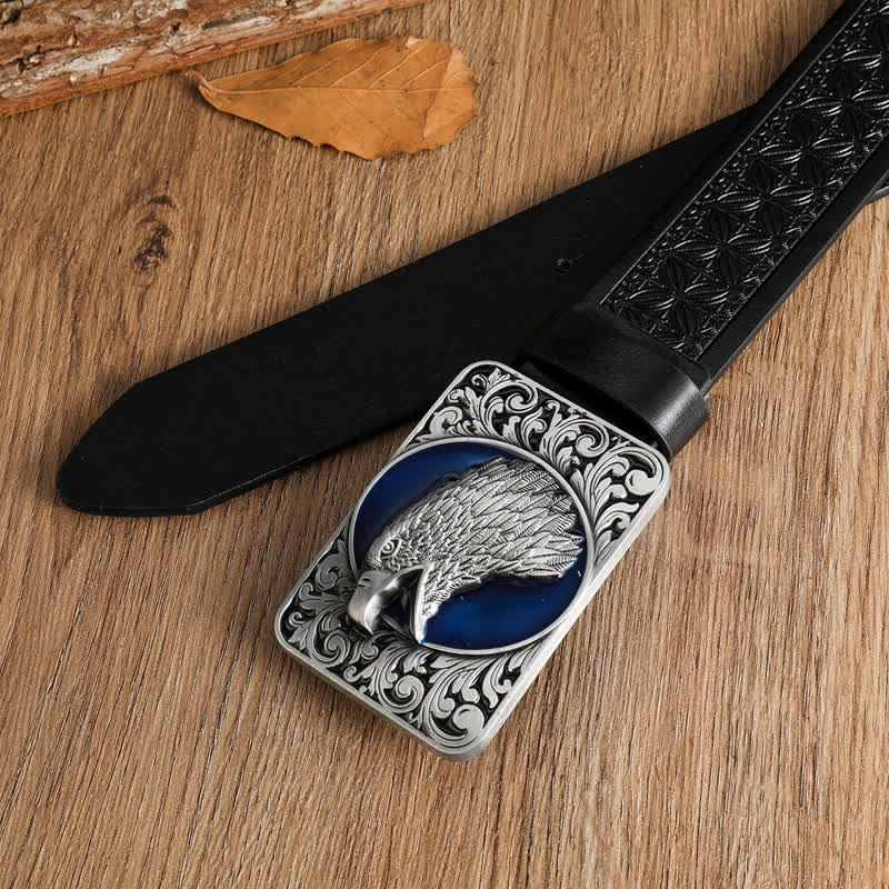 Men's Rectangular Bald Eagle Head Western Leather Belt - image 1