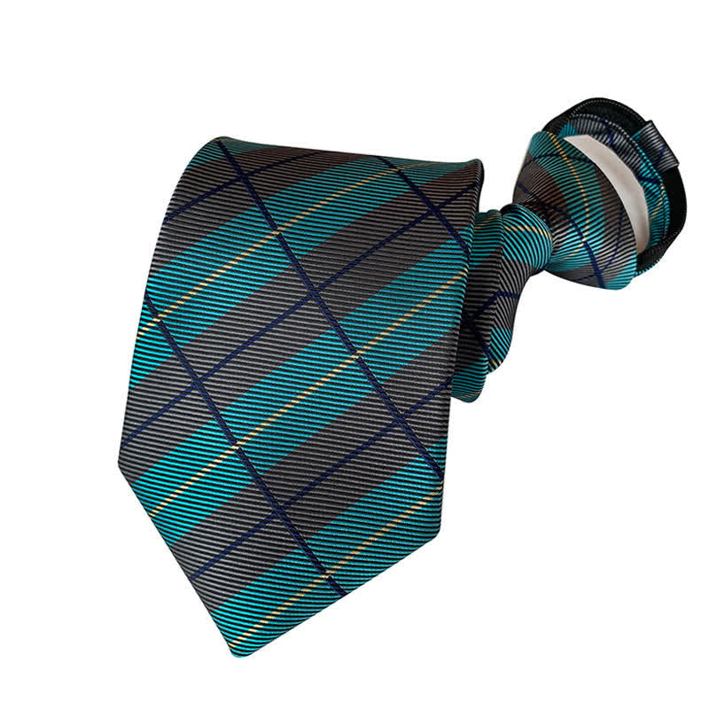Men's Plaid Zipper Tie Argyle Necktie - Teal & Gray - image 2