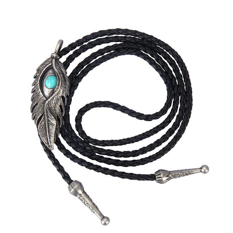 Blue Turquoise Stone Inlay Feather Shape Bolo Tie - image 7