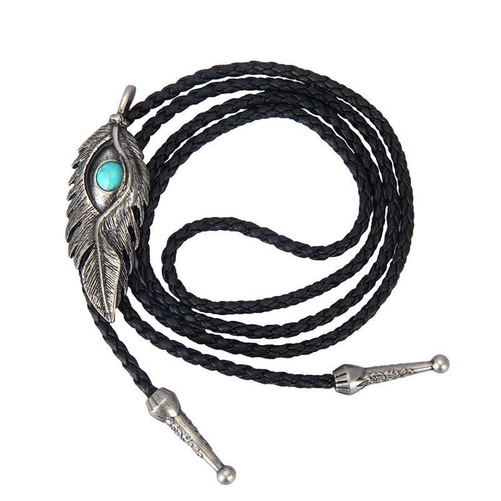 Blue Turquoise Stone Inlay Feather Shape Bolo Tie - image 7