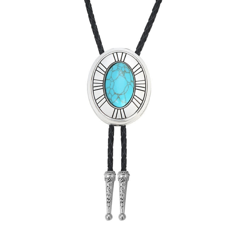 Oval Natural Agate Stone Medallion Bolo Tie - Blue - image 0
