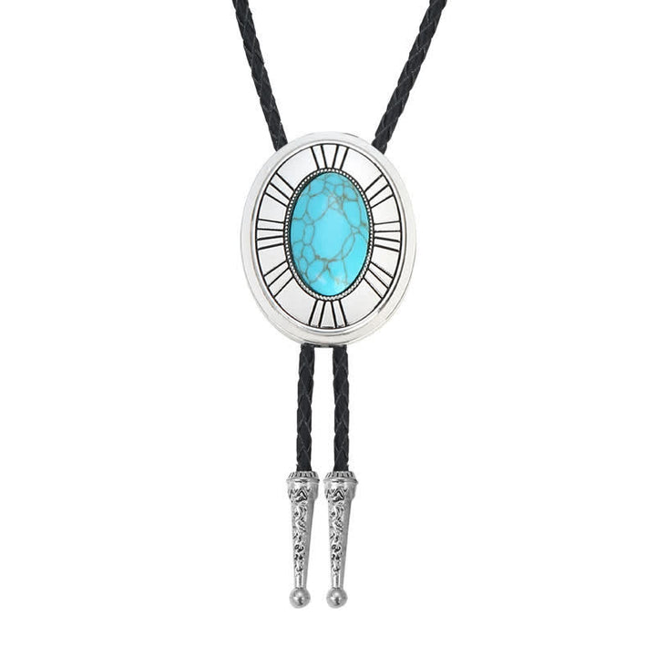 Oval Natural Agate Stone Medallion Bolo Tie - Blue - image 0