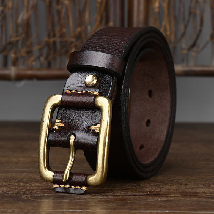 Men's Leisure Heavy Copper Buckle Leather Belt - Brown - 44 - image 0
