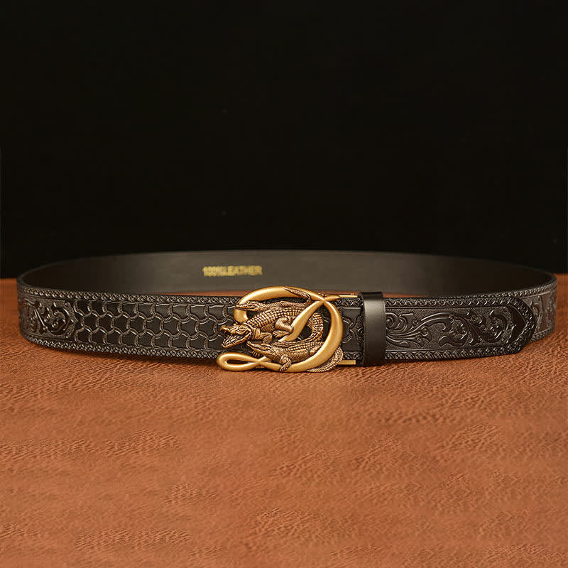 Men's Crocodile Buckle Embossing Leather Belt - image 12