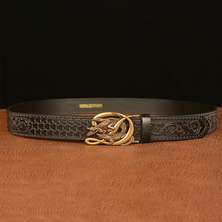 Men's Crocodile Buckle Embossing Leather Belt - image 12