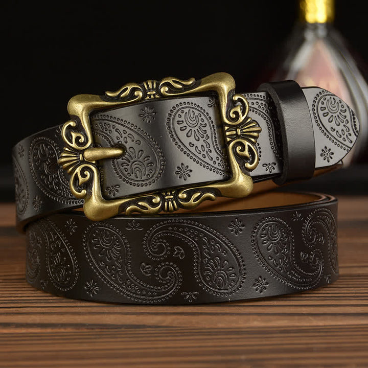 Women's Retro Floral Decorative Leather Belt - Style #1 - Black - 40 - image 0