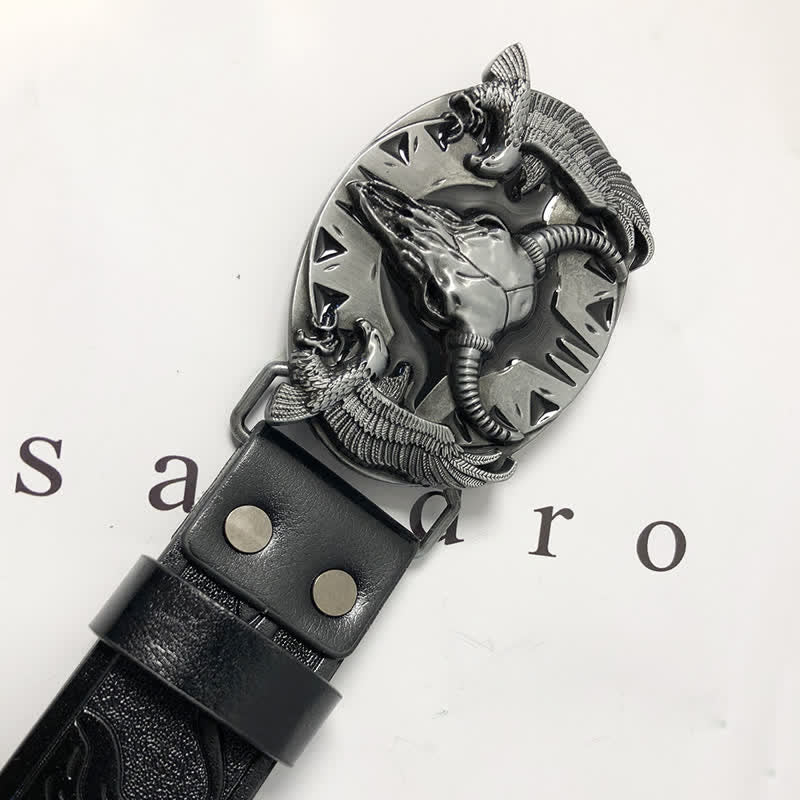 Men's Vintage Bull & Dual Eagles Leather Belt - image 3