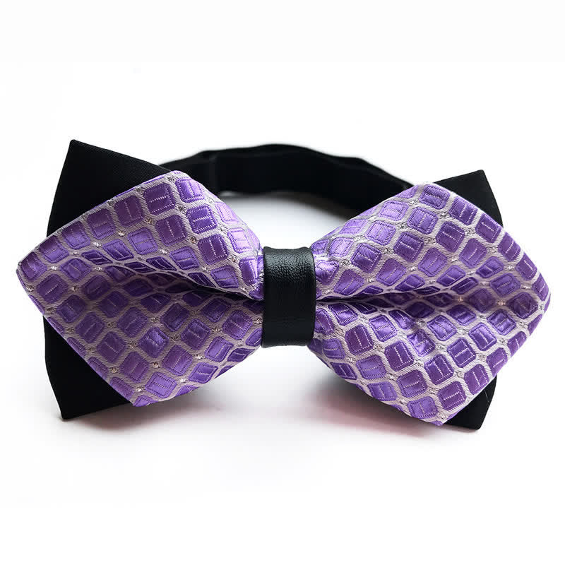 Men's Dotted Diamond Double-layer Pointy Bow Tie - Violet - image 6