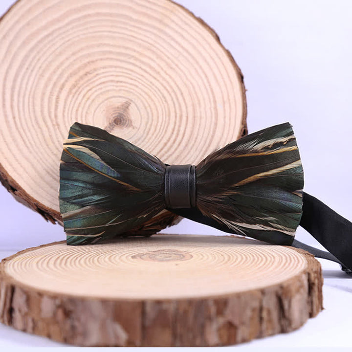 DarkSlateGray Feather Bow Tie with Lapel Pin - image 1