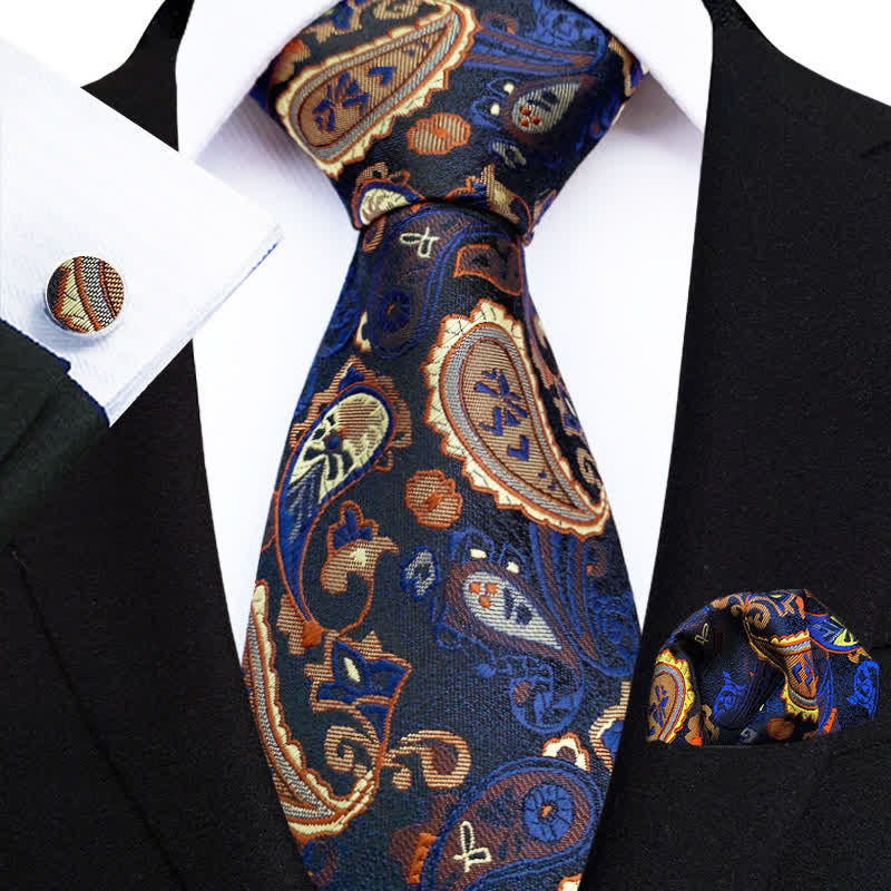 3Pcs Men's Enchantment Navy Paisley Necktie Set - Navy - image 0