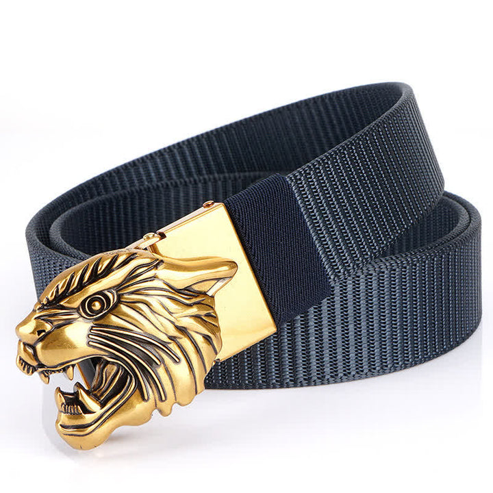 Men's Roaring Tiger Head Nylon Belt - Blue / Gold - 48" - image 10