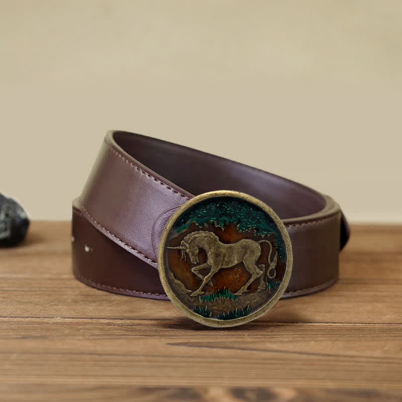 Men's DIY Mystical Unicorn Antique Bronze Buckle Leather Belt - Unicorn - Brown PU Belt (40) - image 8