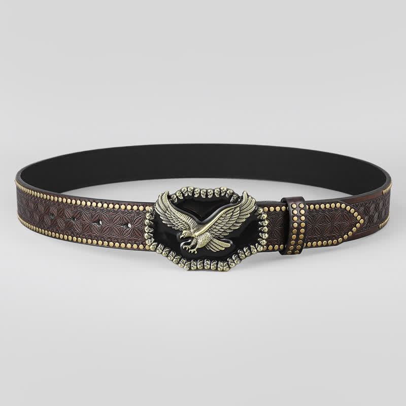 Men's Eagle Soaring Studded Western Leather Belt - image 2