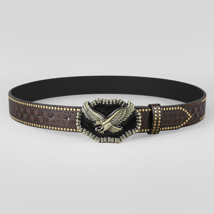 Men's Eagle Soaring Studded Western Leather Belt - image 2