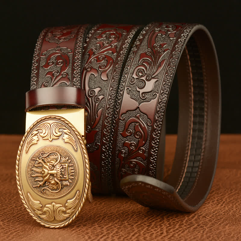 Men's Dragon Elliptical Buckle Leather Belt - image 1