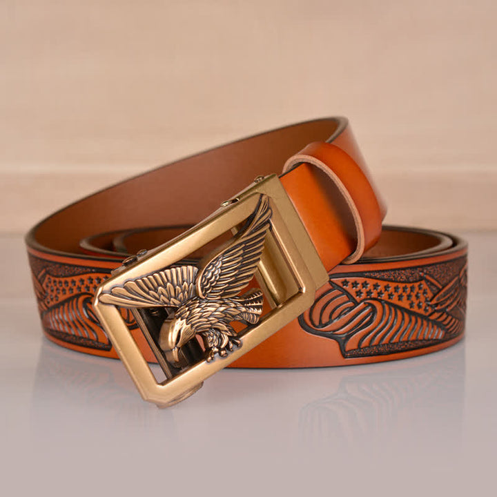 Men's Hollow Eagle Buckle Embossed Leather Belt - image 1