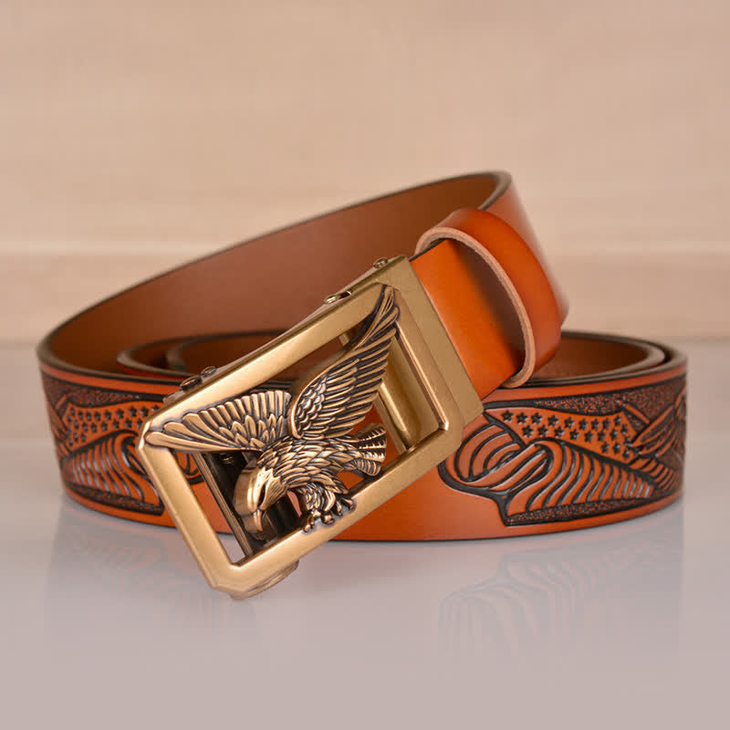 Men's Hollow Eagle Buckle Embossed Leather Belt - image 1