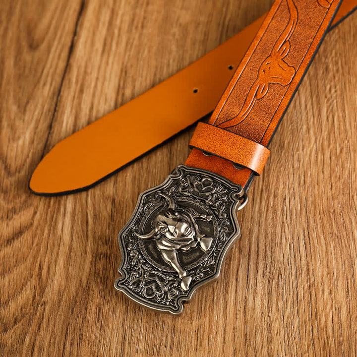 Men's Yak Matador Style Bull Buckle Leather Belt - image 1