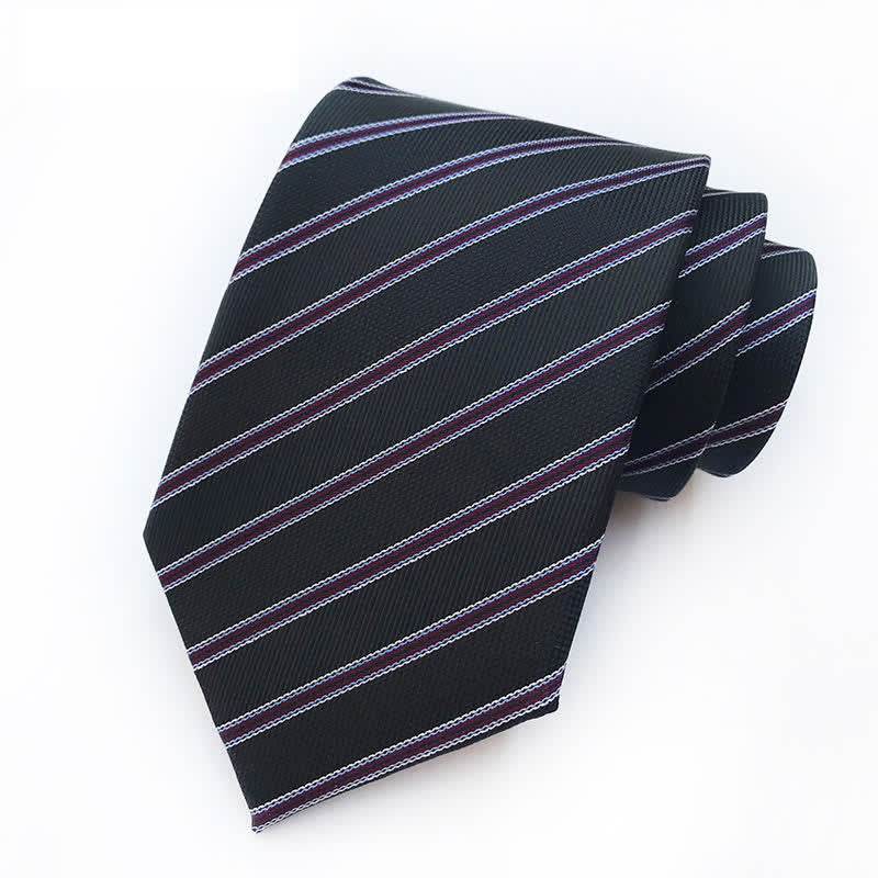 Black & Burgundy Men's Mature Striped Necktie - Black & Burgundy - image 0