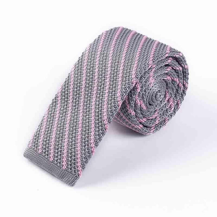 Men's Diagonal Striped Knitted Necktie - Gray - image 4